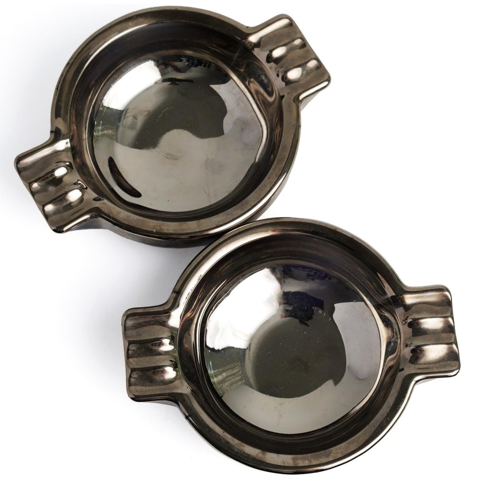 Vintage Mercury Glass Ashtrays Art Deco Set of Two Vanity Catchall Ring Dishes - Picture 2 of 7